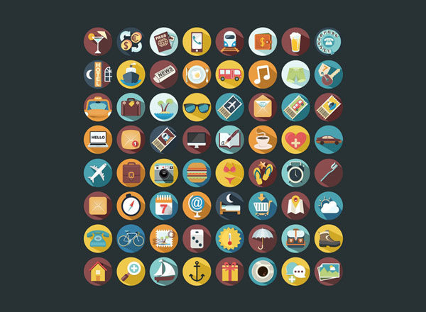 64个度假主题彩色图标集 Holiday icons collection