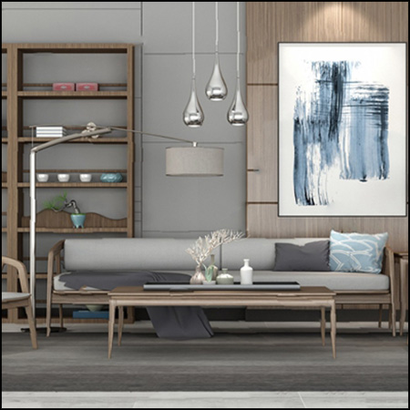 新中式沙发茶几置物架和装饰画组合素材之家精选3D模型