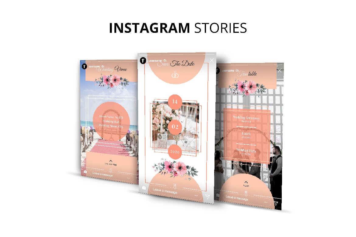 婚礼婚宴Instagram社交邀请函设计模板素材库精选 Wedding Instagram Kit Template插图(3)