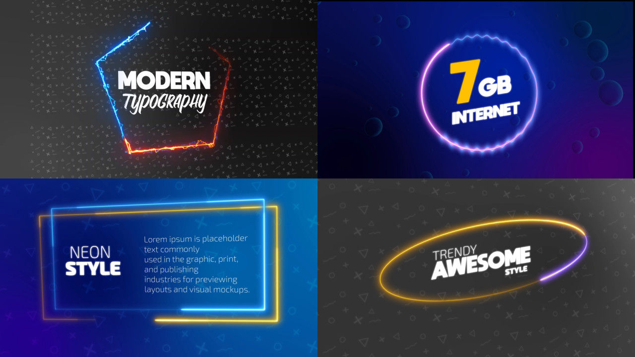 动态旋转发光霓虹灯线条文本框素材库精选AE模板