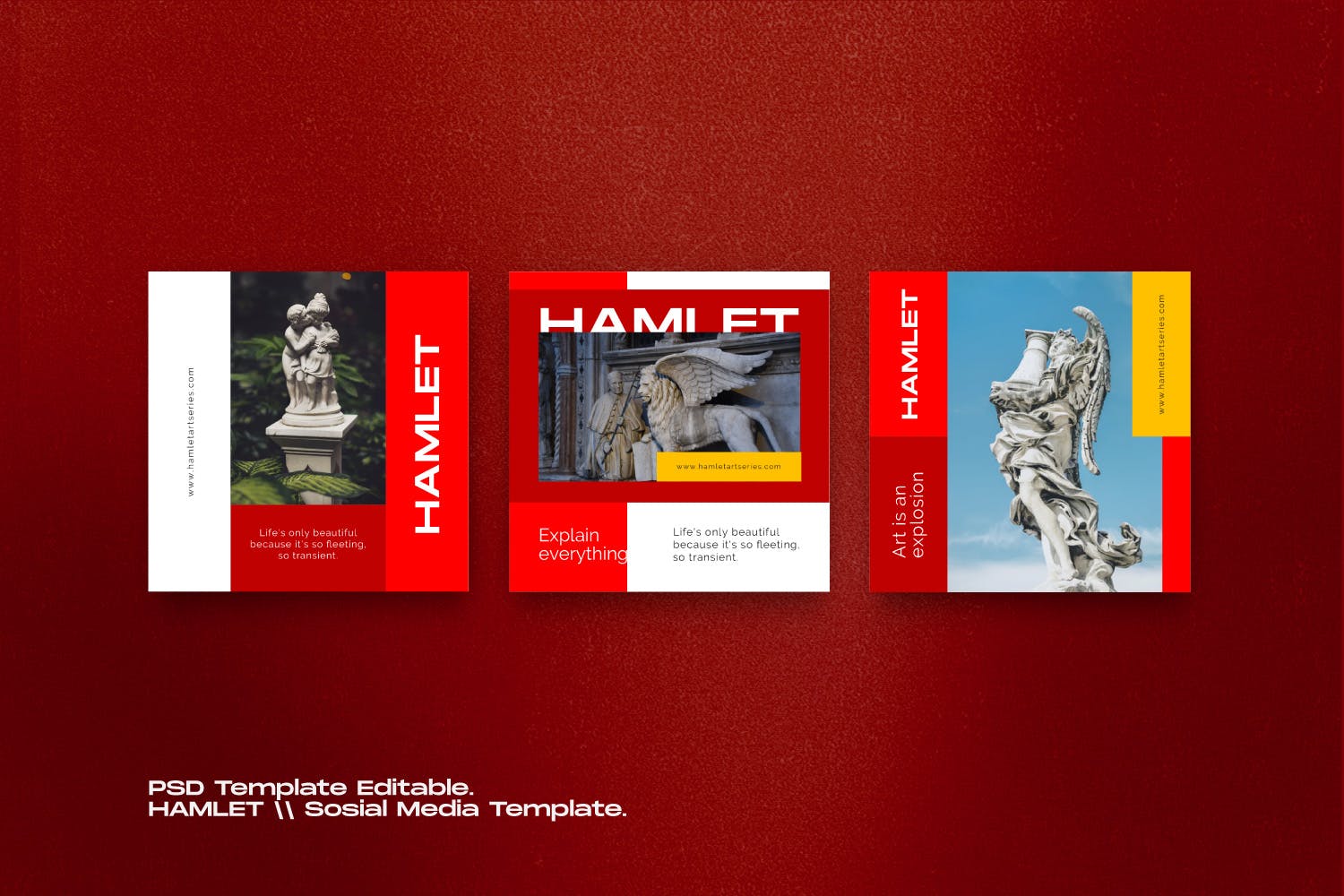 红色设计风格Instagram贴图&品牌故事设计素材包v2 HAMLET PACK 2 – Instagram Template + Stories插图(3)