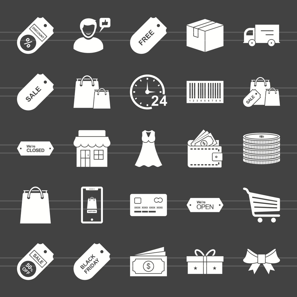 25枚黑色星期五主题反转色矢量字体图标 25 Black Friday Glyph Inverted Icons插图(1)