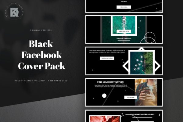 黑色背景Facebook主页封面设计模板素材库精选 Black Facebook Cover Pack