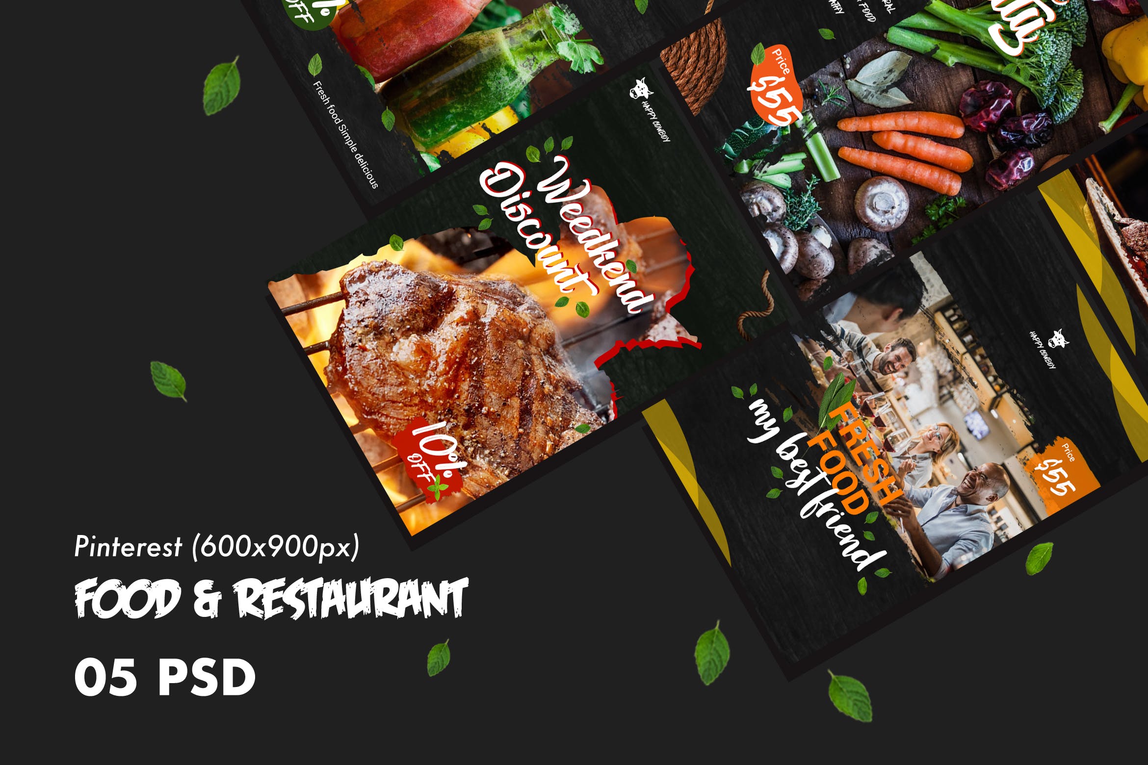 西式美食&西餐主题Pinterest社交广告设计PSD模板素材库精选 Food & Restaurants Pinterest PSD Template插图