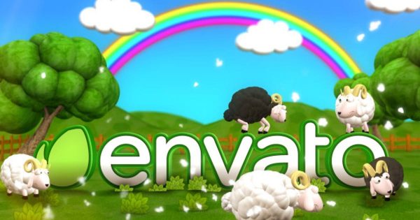 绵羊动画logo演示素材库精选AE模板 Happy Sheeps at Meadow Logo Reveal