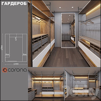 换衣间家具储物柜衣架和穿衣镜素材之家精选3D模型