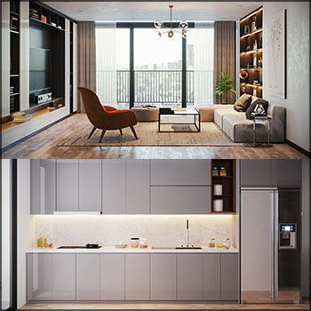 复式公寓客厅厨房室内场景素材之家精选3D模型