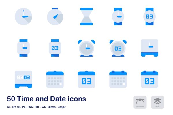 时间&amp;日期双色调扁平化矢量图标 Time and Date Accent Duo Tone Flat Icons