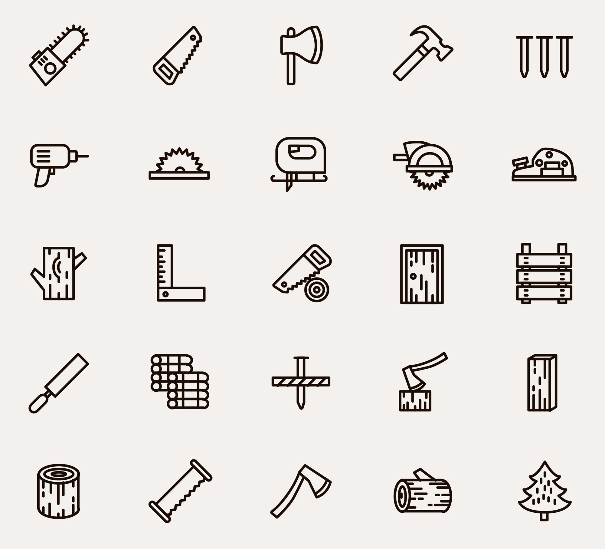 25个木制品及木工工具矢量图标素材 25 Woodwork Vector Icons插图