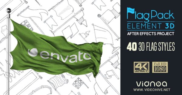 3D旗帜动画素材库精选AE模板 Element 3D Flag Pack