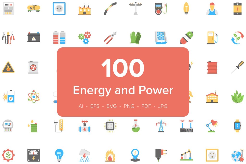 创意能源电力类扁平矢量图标集[AI，EPS，PDF，SVG，PNG]插图