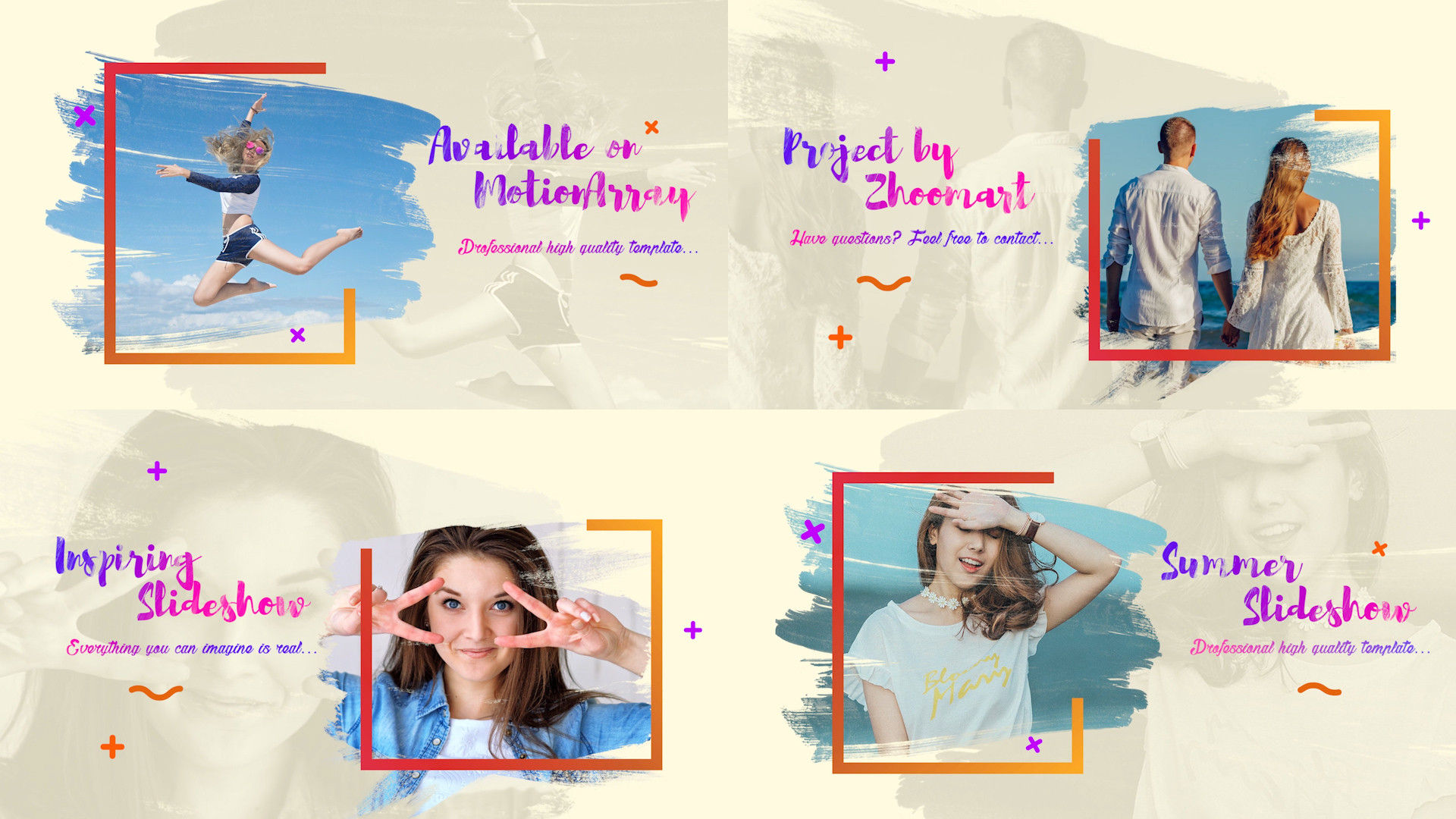 渐变效果的夏日家庭旅游照片展示Pr模板