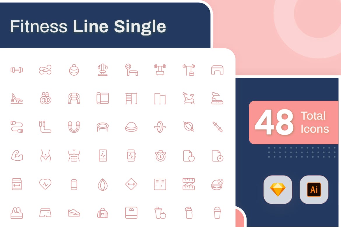 Line Senja系列：健身主题矢量线性素材库精选图标素材包 Line Senja – Fitness插图(1)