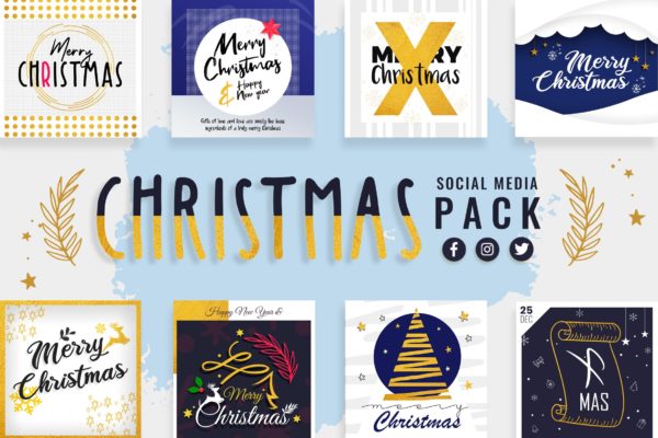 社交媒体自媒体圣诞节祝语贴图设计模板素材库精选 Christmas Social Media Templates