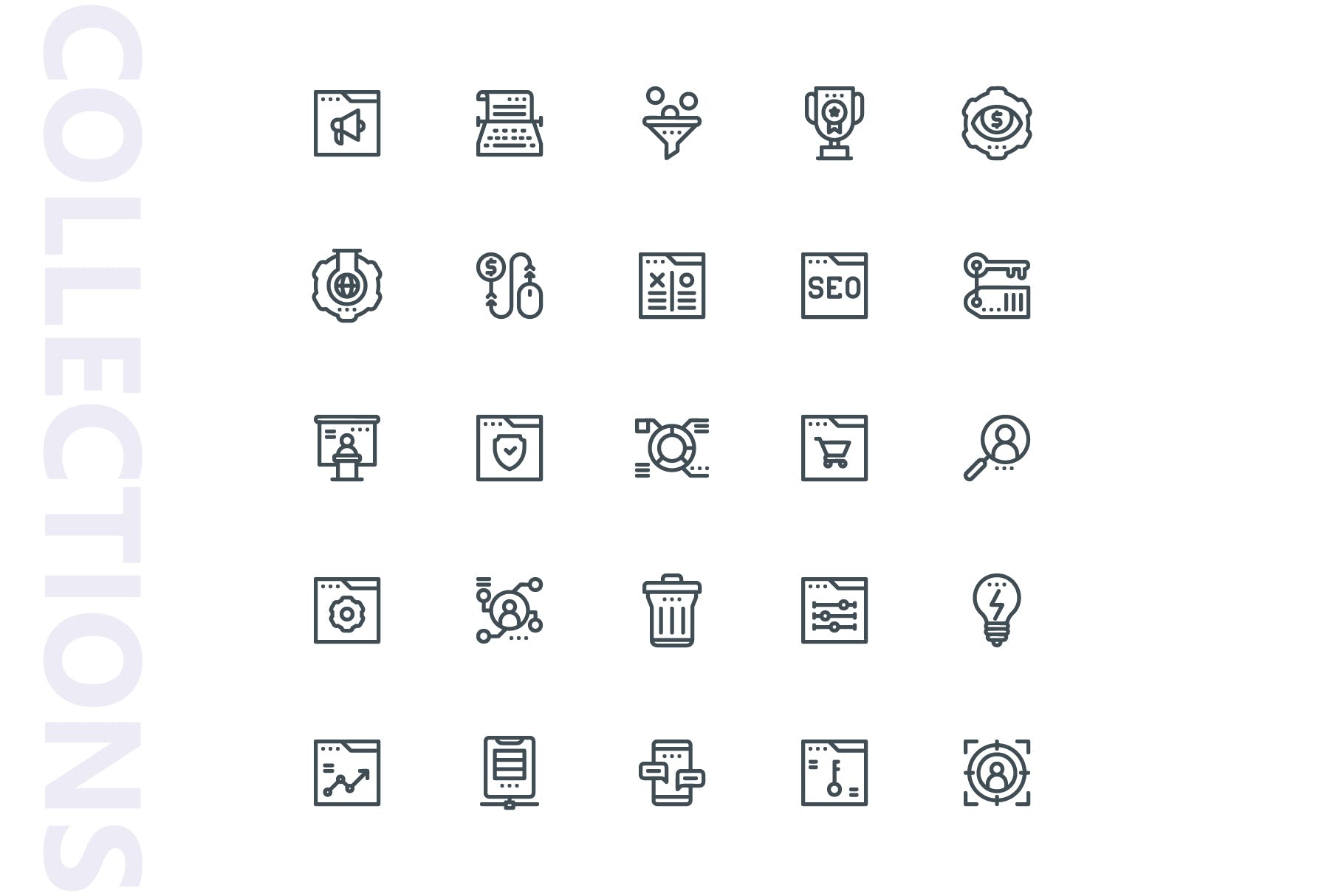 25枚SEO搜索引擎优化营销矢量线性素材库精选图标v2 SEO Marketing Line Icons插图(3)