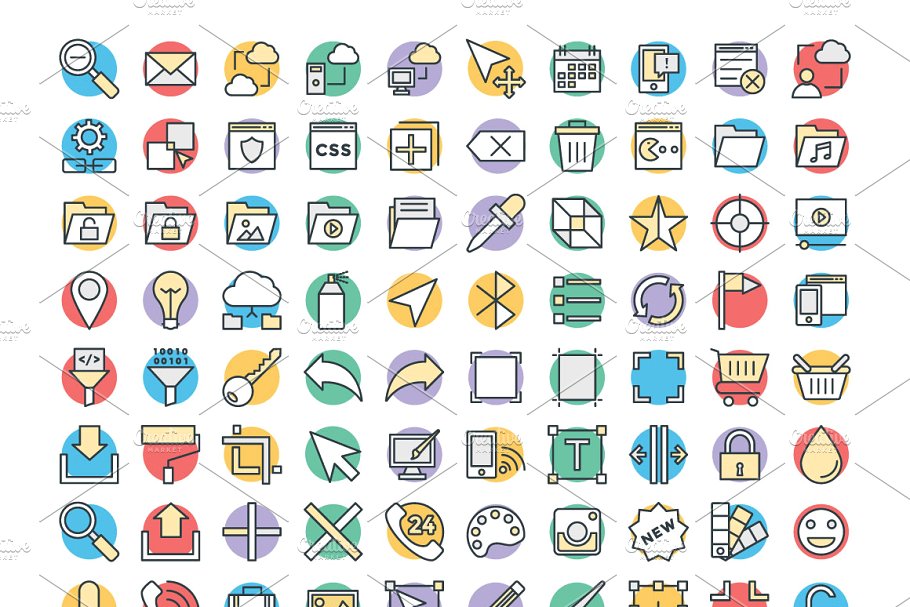 150+互联网开发&设计专题彩色图标 150+ Design and Development Icons插图(2)
