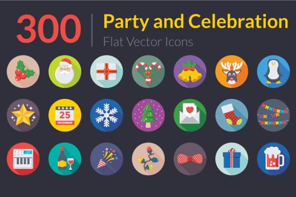 300个活动派对和庆典图标 300 Flat Party and Celebration Icons