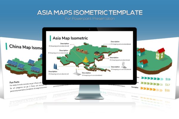 亚洲地区国家地图PPT幻灯片设计素材 Asia Maps Isometric &amp; Legends For Powerpoint