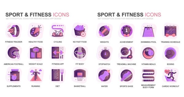 现代扁平化渐变设计风格健身运动主题图标素材