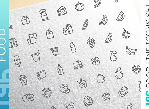 196个食物&amp;饮品的线形图标合辑下载[ai,psd,eps,png,jpg]