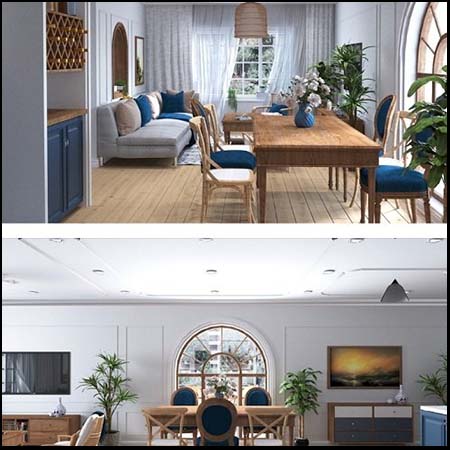 全套客厅和厨房室内场景素材之家精选3D模型