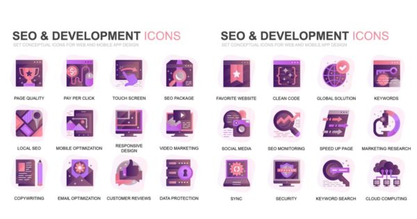 现代扁平化渐变设计风格SEO&amp;开发主题图标素材