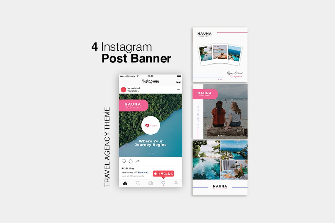 旅行社社交推广Instagram文章贴图设计模板素材库精选 Nauna Travel Agency Instagram Post插图(2)