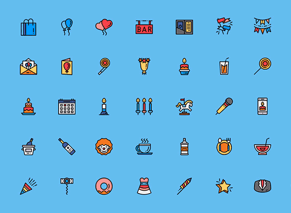 派对及活动主题图标集 Party and Events Icon Set Sketch Freebie