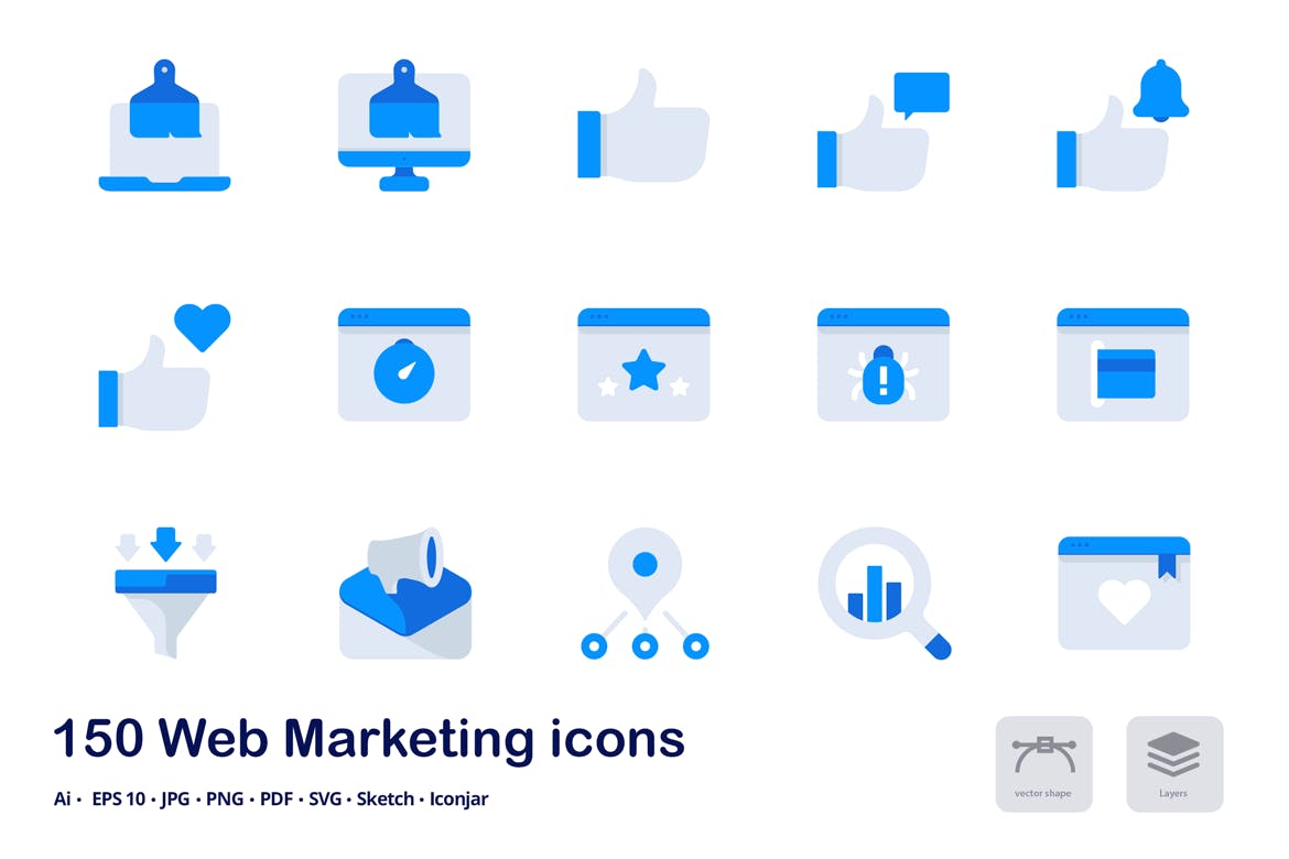 150枚网站营销双色调扁平化图标素材 Web Marketing Accent Duo Tone Flat Icons插图(4)