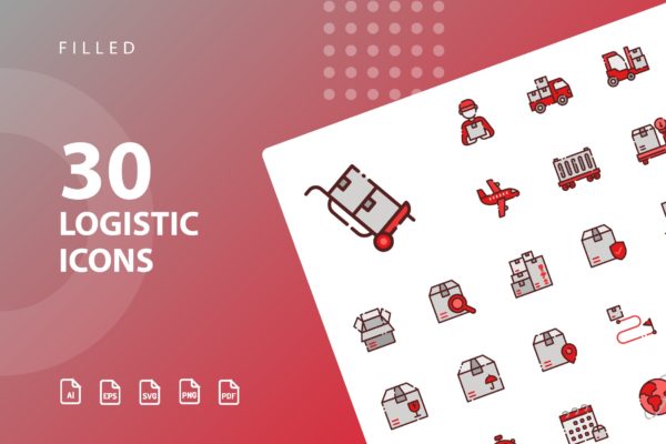 30枚物流运输填充素材库精选图标素材 Logistic Filled