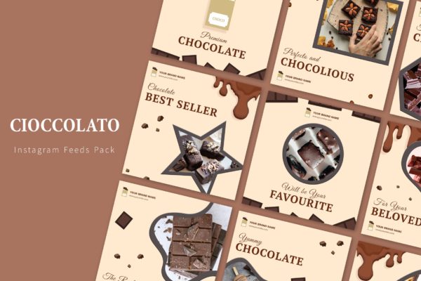 巧克力品牌营销Instagram社交信息流广告模板素材库精选 Cioccolato – Instagram Feeds Pack