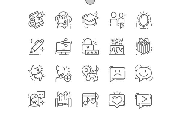 社交媒体主题矢量细线图标 Social Line Icons