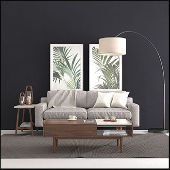 双人沙发和木质茶几素材之家精选3D模型