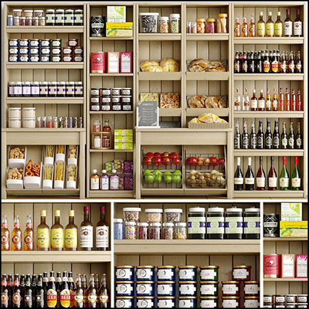 厨房和商店木质货架和货物素材之家精选3D模型