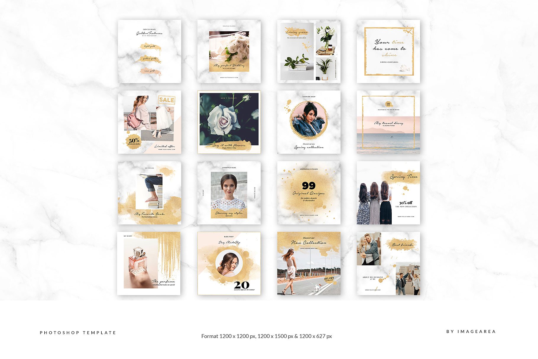 极力推荐：社交媒体贴图素材包 [Banner, 广告, 海报模板素材库精选，1.75GB] Brushed Gold – Social Media Pack插图(4)