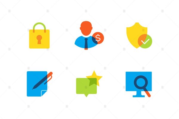 商业&amp;安全主题扁平设计风格矢量素材库精选图标集 Business and safety – flat design style icons set