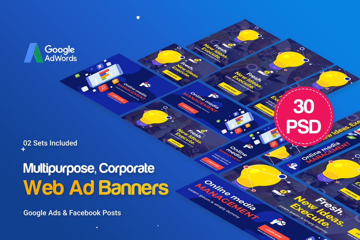 30个多尺寸多用途谷歌Banner素材库精选广告模板 Multipurpose, Business Banners Ad插图
