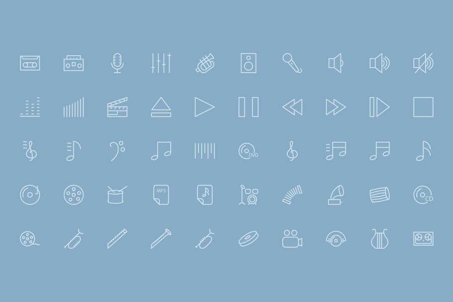 100个音乐多媒体&娱乐主题图标 100 Music and Multimedia Icons插图(1)