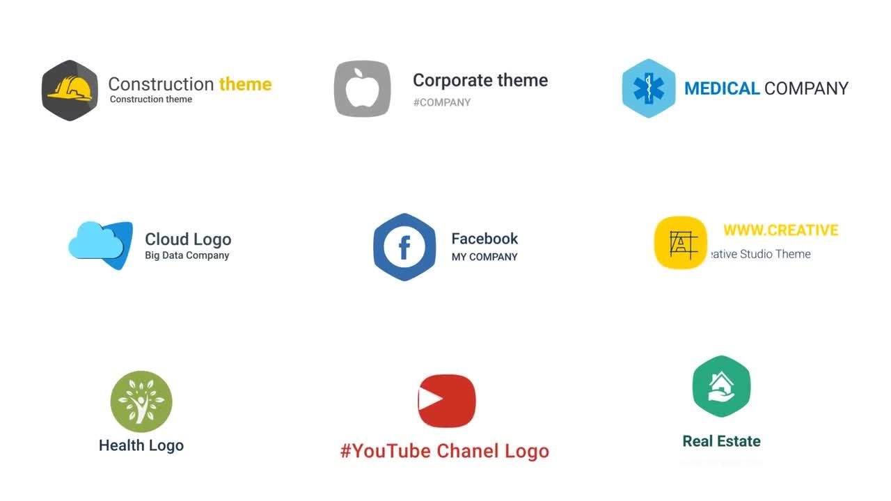 9个简单的平面徽标显示素材库精选AE模板