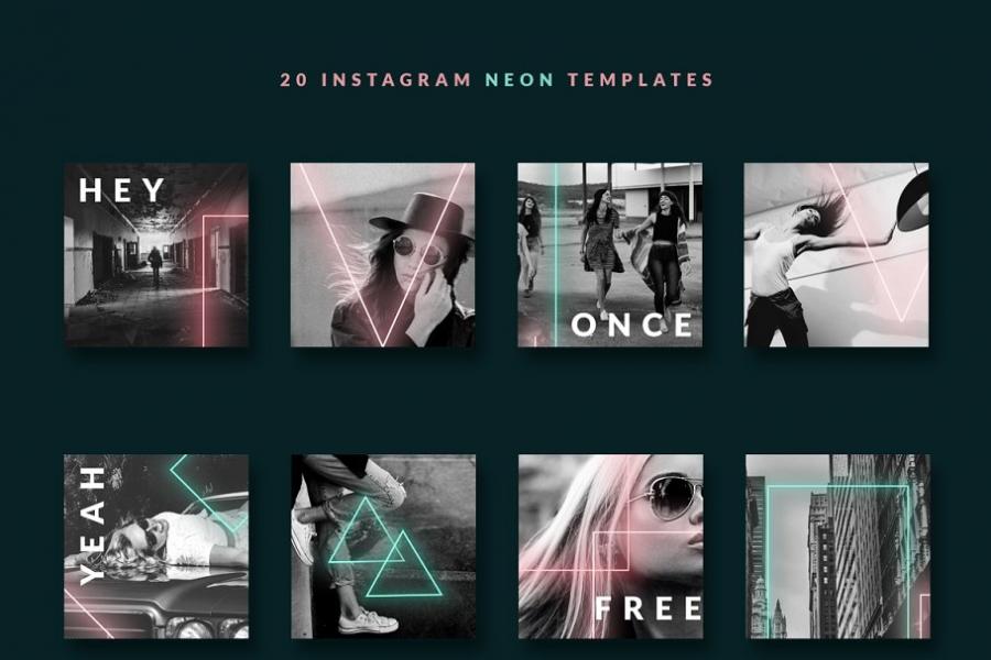 90年代霓虹灯Instagram帖子模板素材库精选插图(1)