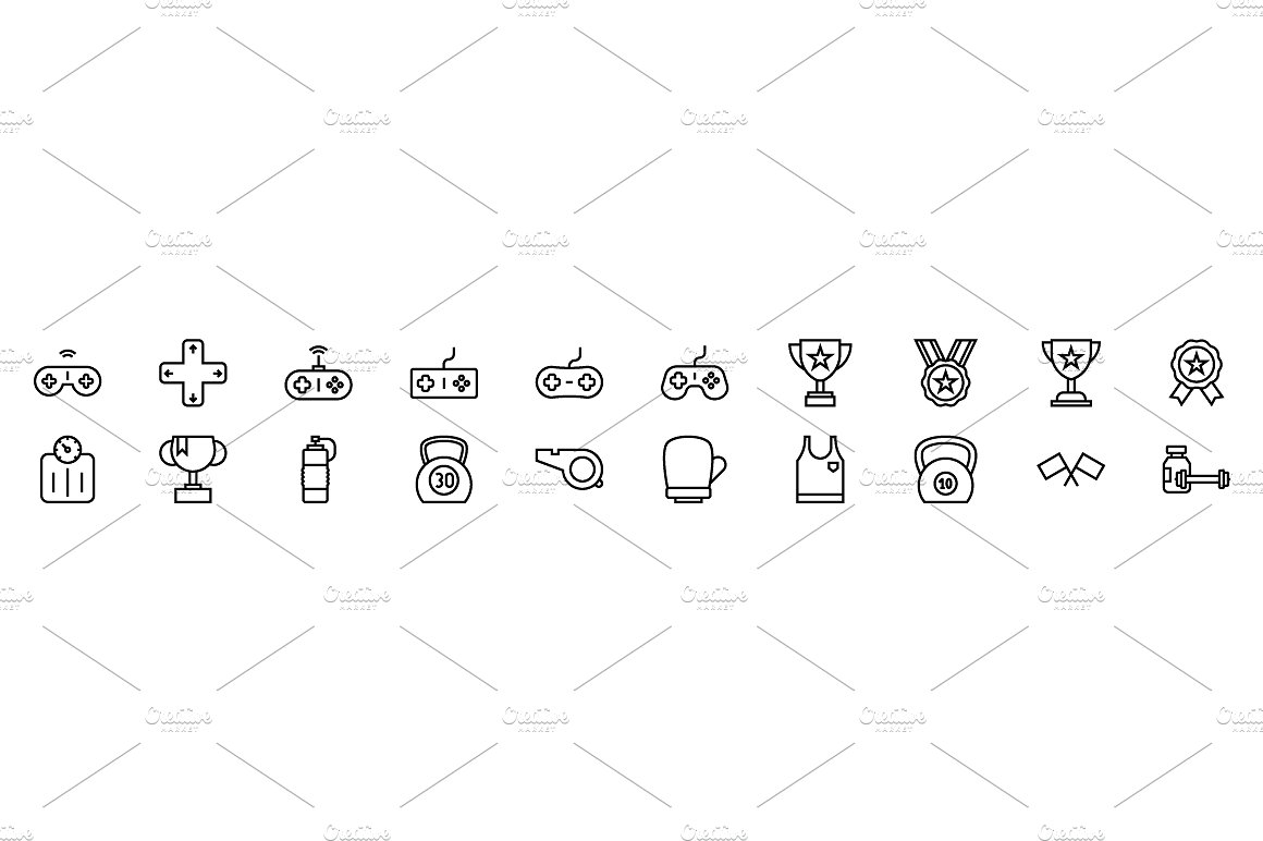 体育竞技主题图标集 125+ Sports and Games Line Icons插图(2)