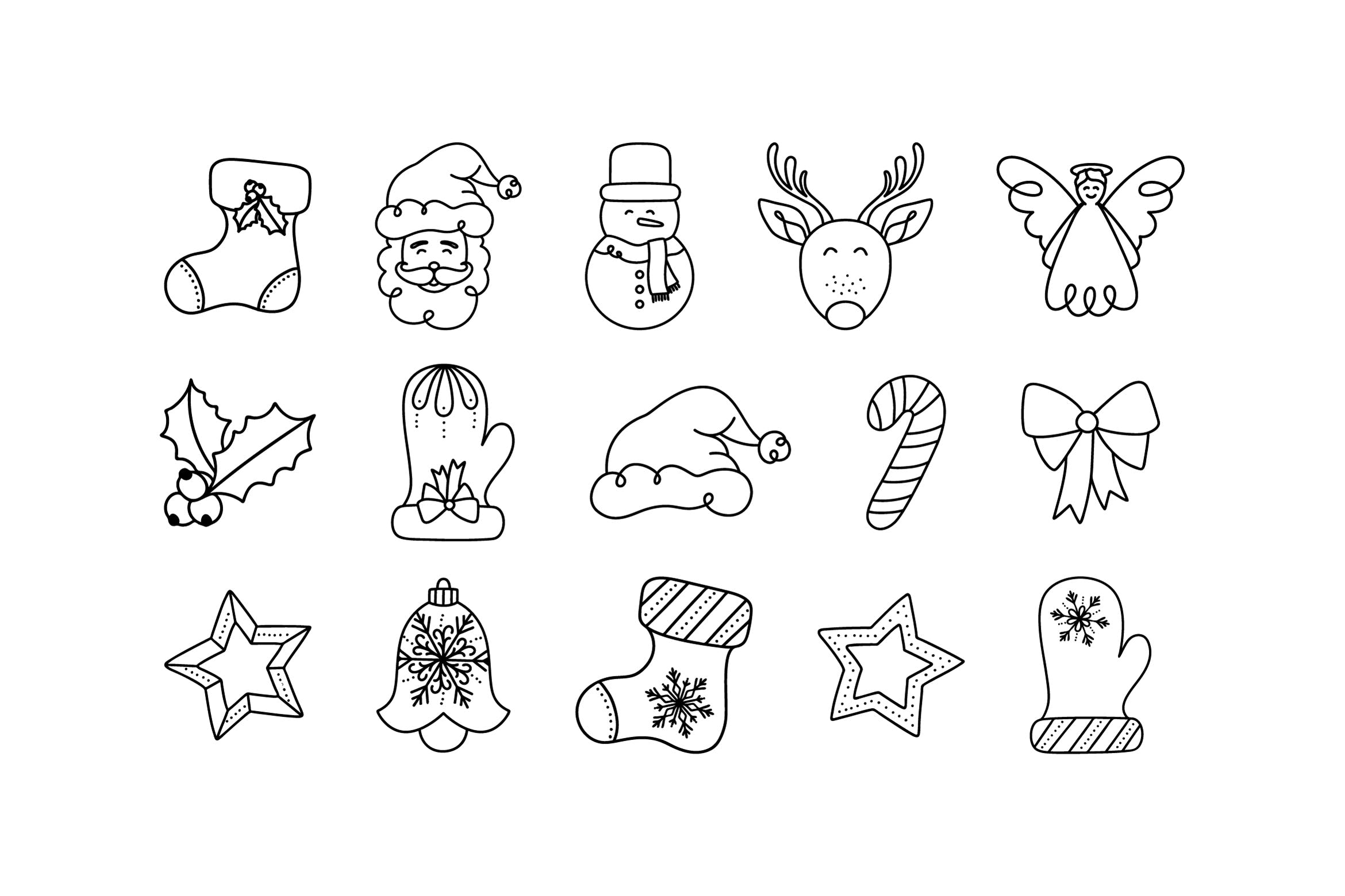 15枚圣诞元素线性图标素材 15 Christmas Elements – Doodle Line Icon Set插图