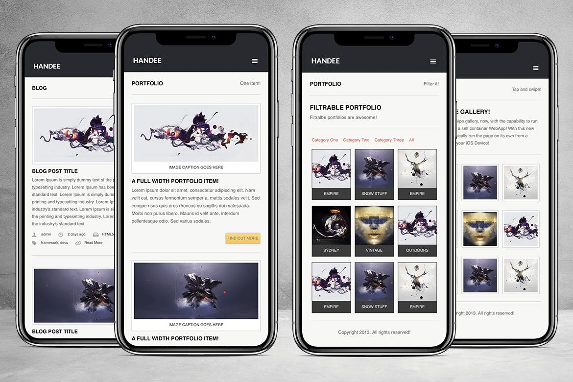 手机端/平板电脑H5网站模板素材库精选下载 Handee | Versatile Mobile and Tablet Template插图(3)