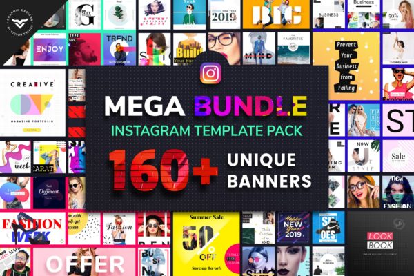 160+社交平台正方形广告Banner设计模板素材库精选合集 Instagram Mega Bundle Template Pack