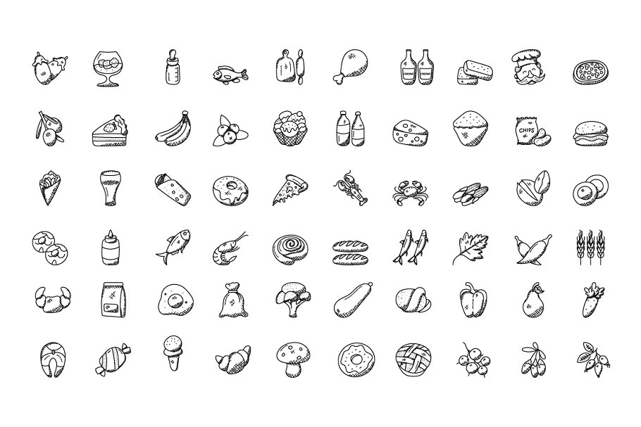 300枚食物主题手绘涂鸦图标 300 Food Hand Drawn Doodles Icons插图(2)