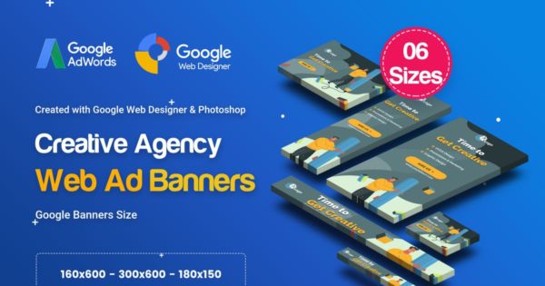 创意企业品牌谷歌推广素材库精选广告模板 C14 – Creative, Startup Agency Banners HTML5 Ad