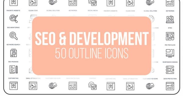 50枚SEO&amp;技术开发主题视频图标素材 Seo Optimization – 50 Thin Line Icons