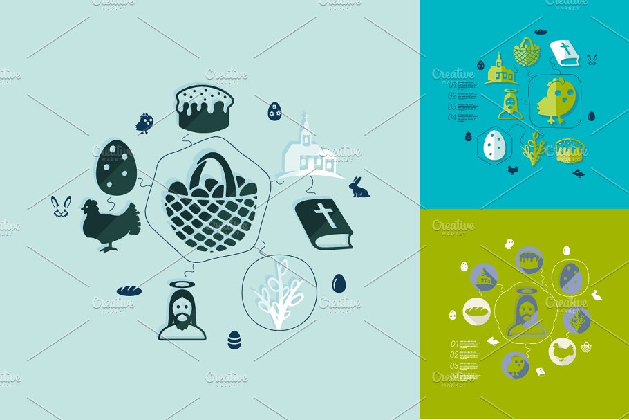 9款复活节主题信息图标设计素材 9 easter flat infographic.插图(1)