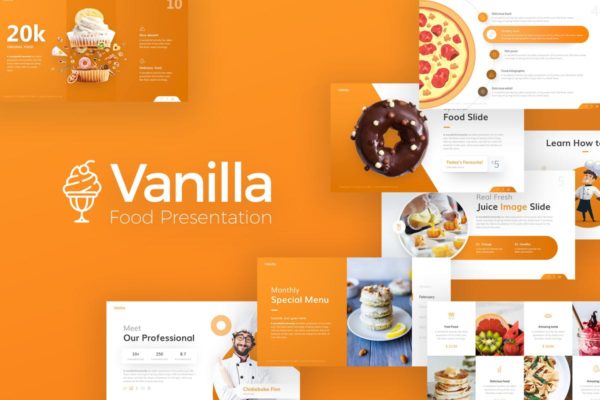 香草甜品&amp;厨房烹饪美食主题PPT幻灯片模板 Vanilla Food and Culinary PowerPoint Template