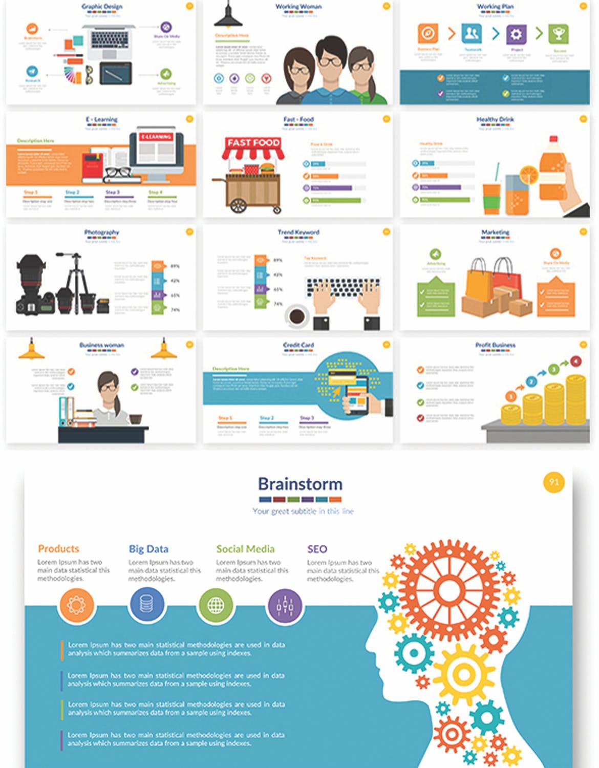 信息图表矢量插画风格素材库精选PPT模板合集 Illustrator Powerpoint Presentation插图(3)